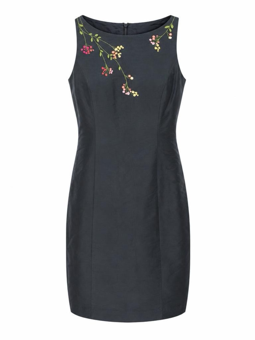 Ann Taylor Embroidered Sheath Dress Black Silk Sleeveless Cocktail Dress Size 6